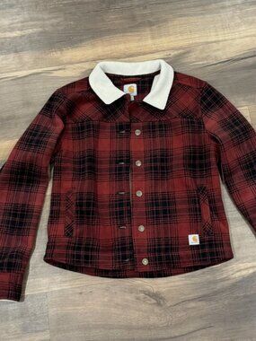 Carhartt Women's Cedar Jacket Red Plaid Sherpa Lined Fleece Med 8-10 Button Up
